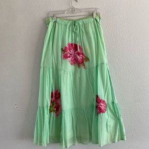 Mint green and hibiscus long skirt
